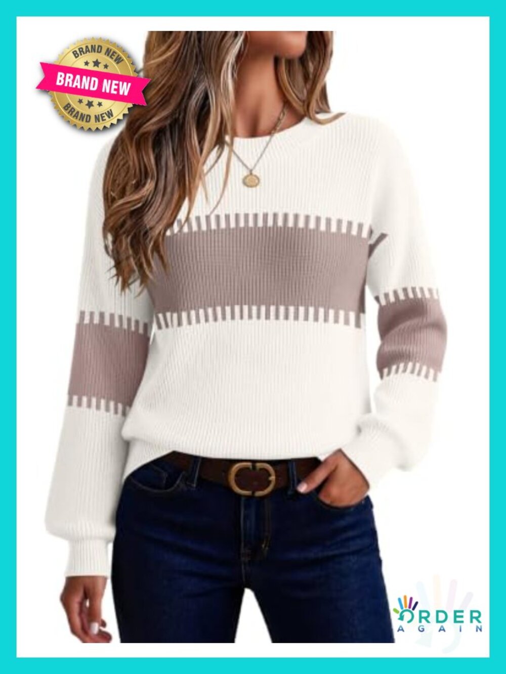 Chunky Knit Crew Neck Pullover Sweater Loose Fit Casual Fall Winter